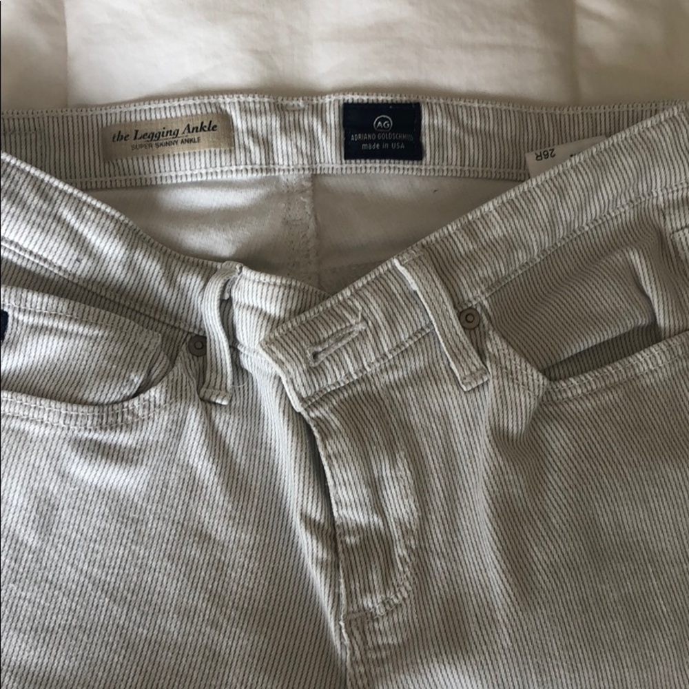 AG legging ankle jeans- white pin stripe